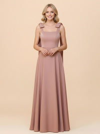 Spaghetti Straps Satin A Line Bridesmaid Dresses with Bow