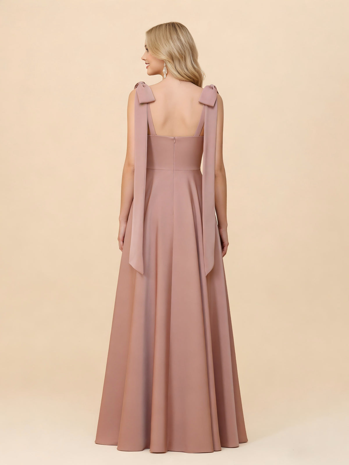 Spaghetti Straps Satin A Line Bridesmaid Dresses with Bow