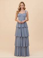 Spaghetti Straps Tiered Satin Bridesmaid Dresses with Ruffles