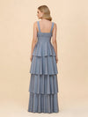 Spaghetti Straps Tiered Satin Bridesmaid Dresses with Ruffles