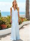 Satin Sheath V Neck Backless Bridesmaid Dresses