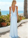 Satin Sheath V Neck Backless Bridesmaid Dresses