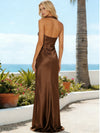 Satin Sheath Halter Pleated Bridesmaid Dresses