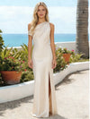 Satin Sheath One Shoulder Side Slit Bridesmaid Dresses