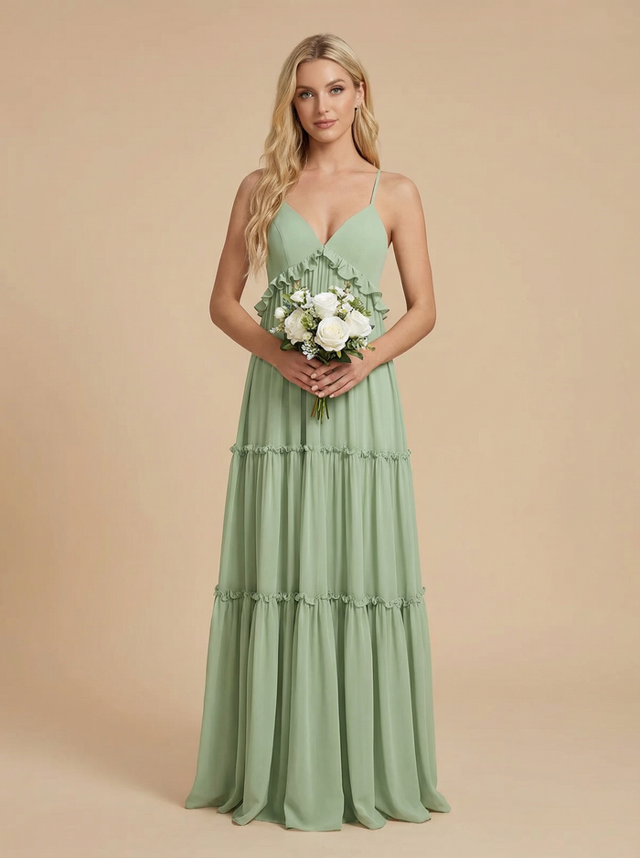 Chiffon A Line V Neck Ruffles Bridesmaid Dresses