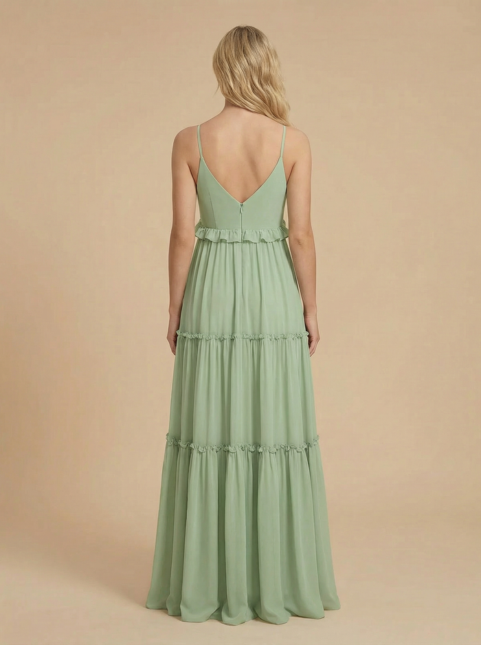 Chiffon A Line V Neck Ruffles Bridesmaid Dresses
