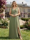 Chiffon V Neck Pleated Bridesmaid Dresses with Slit