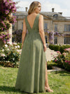 Chiffon V Neck Pleated Bridesmaid Dresses with Slit