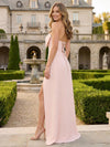 Jersey Strapless Bow Bridesmaid Dresses with Slit