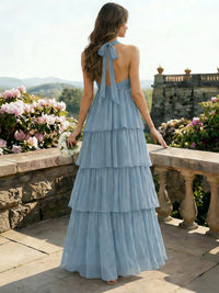 Chiffon Halter Tiered A Line Bridesmaid Dresses