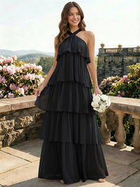 Chiffon Halter Tiered A Line Bridesmaid Dresses