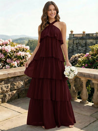 Chiffon Halter Tiered A Line Bridesmaid Dresses