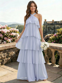 Chiffon Halter Tiered A Line Bridesmaid Dresses