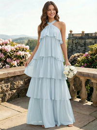 Chiffon Halter Tiered A Line Bridesmaid Dresses