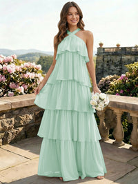Chiffon Halter Tiered A Line Bridesmaid Dresses