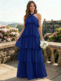 Chiffon Halter Tiered A Line Bridesmaid Dresses