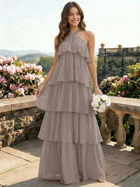 Chiffon Halter Tiered A Line Bridesmaid Dresses