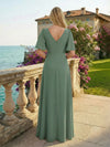 Chiffon V Neck Pleated Bridesmaid Dresses with Slit