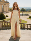 Chiffon Strapless Side Slit Bridesmaid Dresses with Scarf