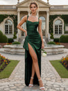 Satin Square Neck Formal Dresses with Slit