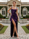 Satin Square Neck Formal Dresses with Slit