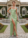 Satin Square Neck Formal Dresses with Slit