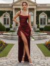 Satin Square Neck Formal Dresses with Slit
