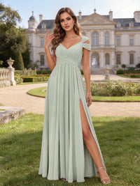 Chiffon Off the Shoulder Bridesmaid Dresses with Slit