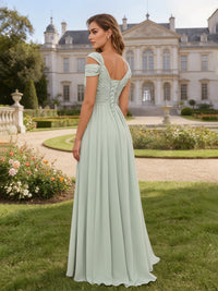 Chiffon Off the Shoulder Bridesmaid Dresses with Slit