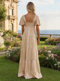 Satin Sweetheart Pleated Bridesmaid Dresses with Flutter Sleeves