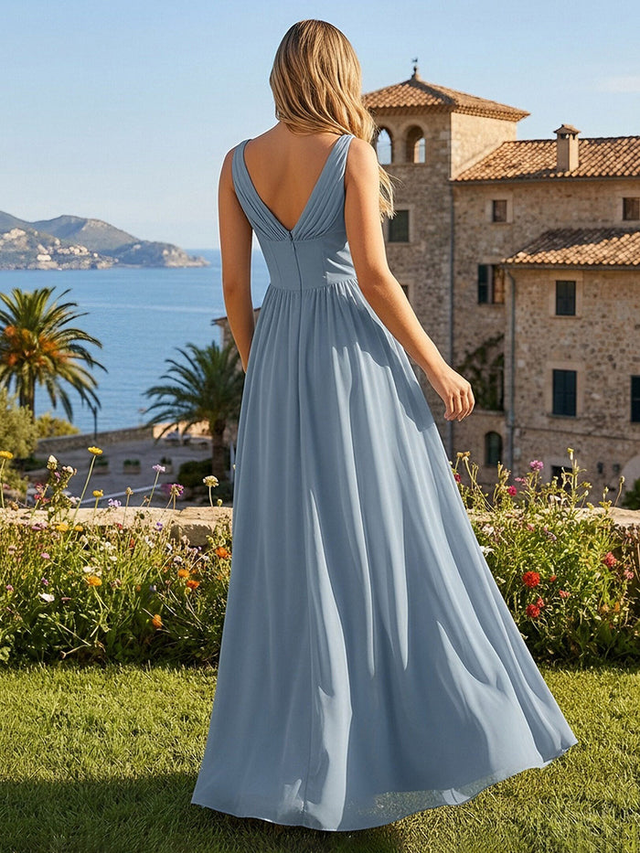 Chiffon V Neck Pleated Bridesmaid Dresses