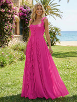 Chiffon Square Neck Ruffles Bridesmaid Dresses