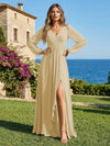 Chiffon V Neck Pleated Bridesmaid Dresses with Slit