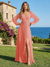 Chiffon V Neck Pleated Bridesmaid Dresses with Slit