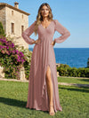Chiffon V Neck Pleated Bridesmaid Dresses with Slit