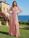 Chiffon V Neck Pleated Bridesmaid Dresses with Slit