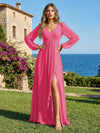 Chiffon V Neck Pleated Bridesmaid Dresses with Slit