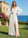 Chiffon V Neck Pleated Bridesmaid Dresses with Slit