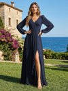Chiffon V Neck Pleated Bridesmaid Dresses with Slit