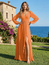 Chiffon V Neck Pleated Bridesmaid Dresses with Slit