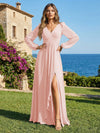 Chiffon V Neck Pleated Bridesmaid Dresses with Slit