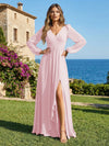 Chiffon V Neck Pleated Bridesmaid Dresses with Slit