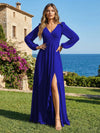 Chiffon V Neck Pleated Bridesmaid Dresses with Slit