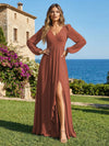 Chiffon V Neck Pleated Bridesmaid Dresses with Slit