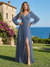 Chiffon V Neck Pleated Bridesmaid Dresses with Slit
