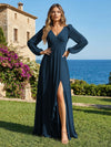 Chiffon V Neck Pleated Bridesmaid Dresses with Slit