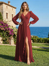 Chiffon V Neck Pleated Bridesmaid Dresses with Slit