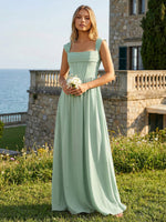 Chiffon Square Neck Pleated Bridesmaid Dresses