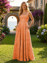 Floral Chiffon Bridesmaid Dresses with Pockts