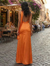 Satin Spaghetti Straps Bridesmaid Dresses with Slit